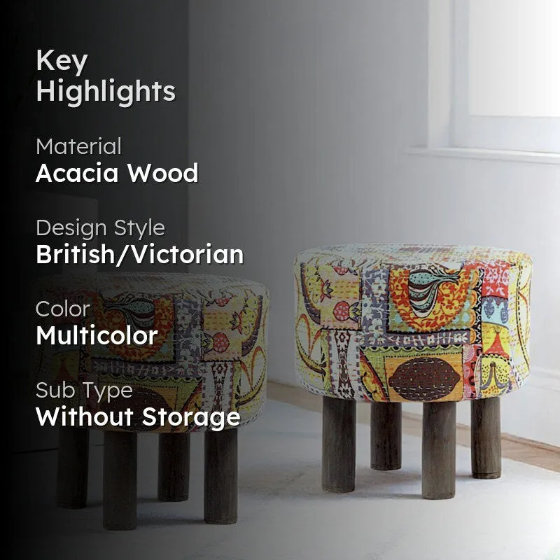 Bverix Acacia Wooden Ottomans (Multicolor) - Set Of Two media 2