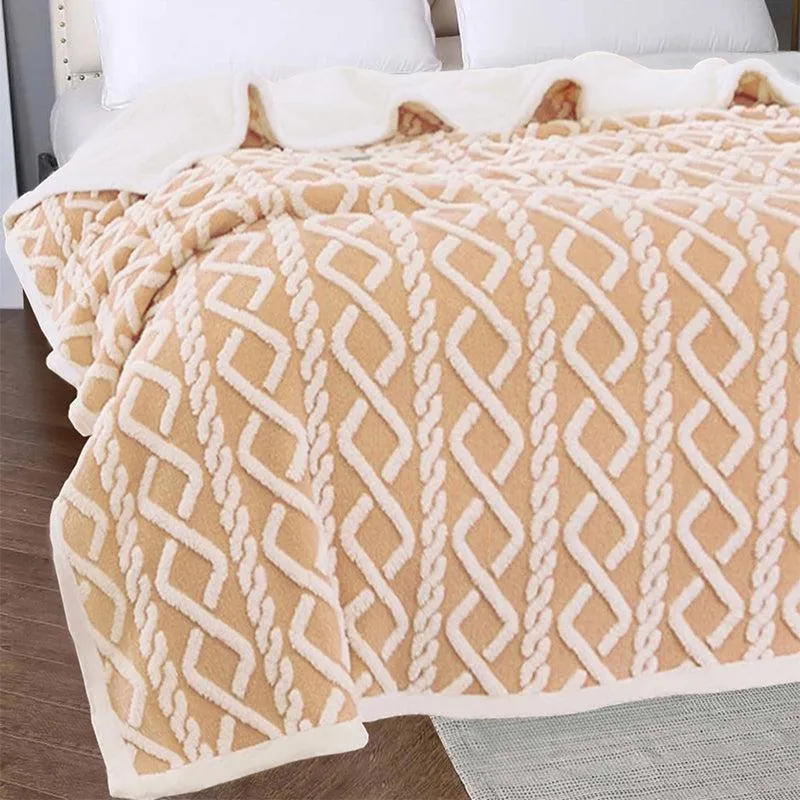 Oriella Geomatric Faux Fur Blanket (Beige) - 210 GSM media 3