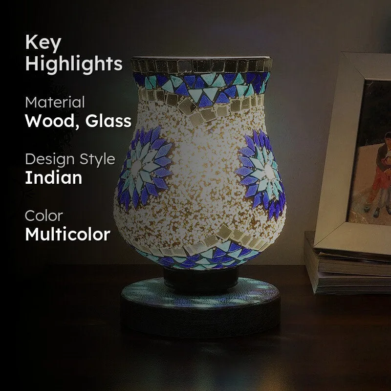 Gleamora Mosaic Glass Table Lamp With Wooden Base - Multicolor media 2