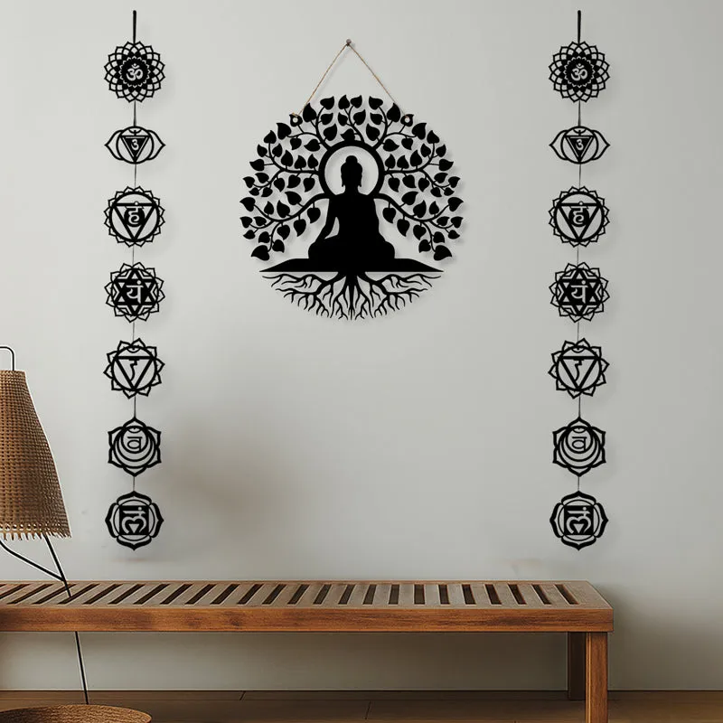 Bodhisatva and Seven Chakras Iron Wall Accent - Set Of Three media 1