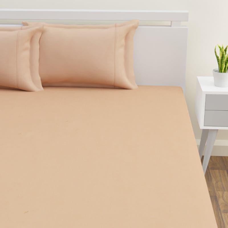 Yana Solid Cotton Bedsheet (Beige) - 300 TC media 3