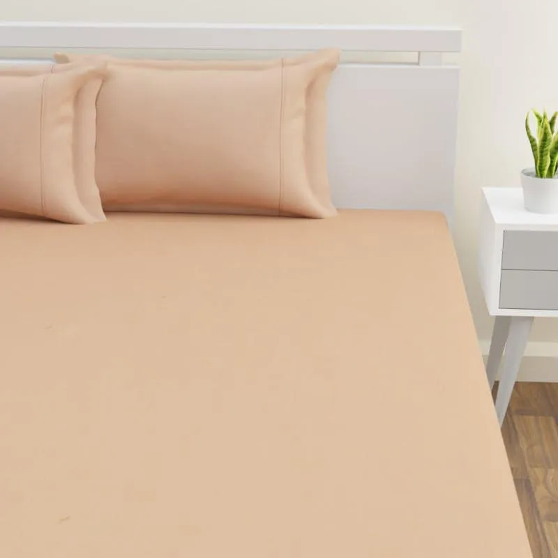 Yana Solid Cotton Bedsheet (Beige) - 300 TC media 3
