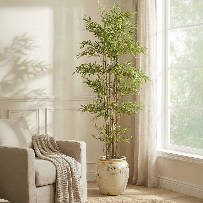 Arovi Artificial Natural Look Bamboo Plant With Black Plastic Pot - 6.9 ft media 5