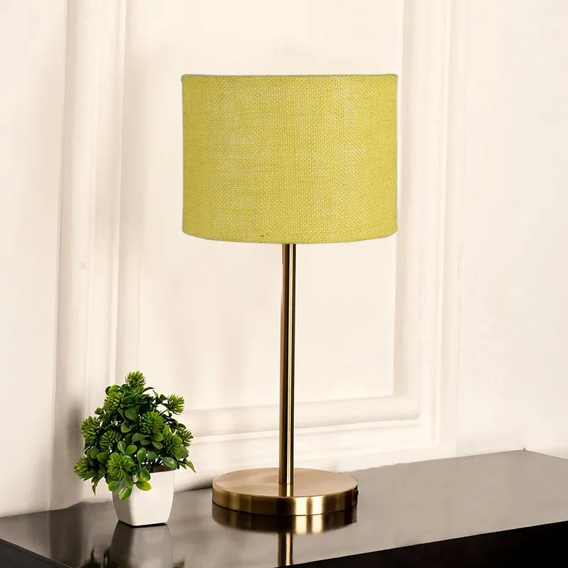Loft Gleam Jute & Metal Table Lamp (Drum) - Yellow,Gold media 2