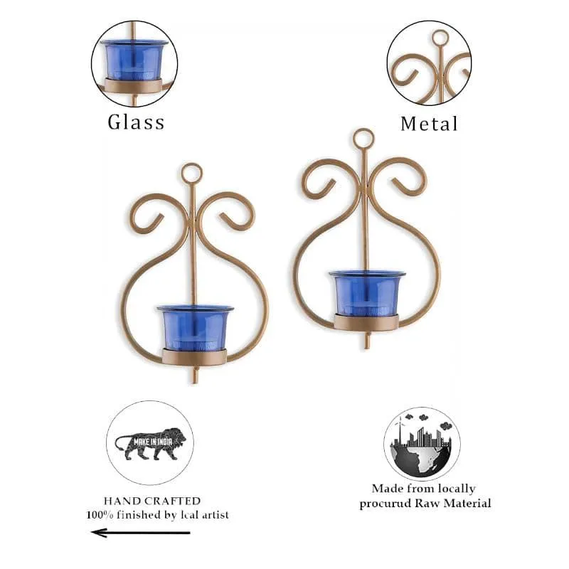 Seina Gold Frame Sconce Candle Holder (Blue) - Set Of Two media 6