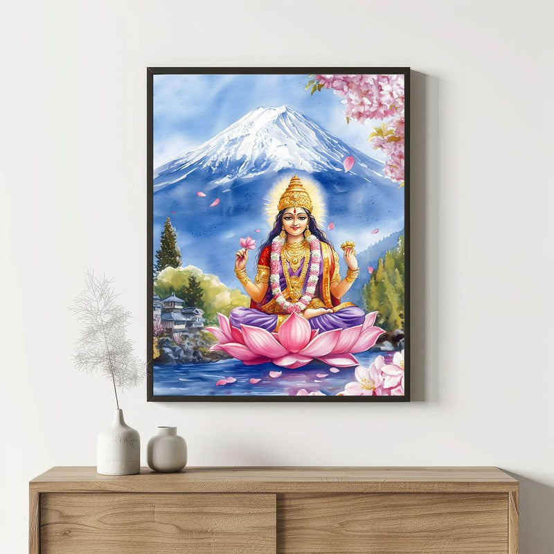 Bhagyalaxmi Spiritual Archival Paper Wall Painting With Frame - Black