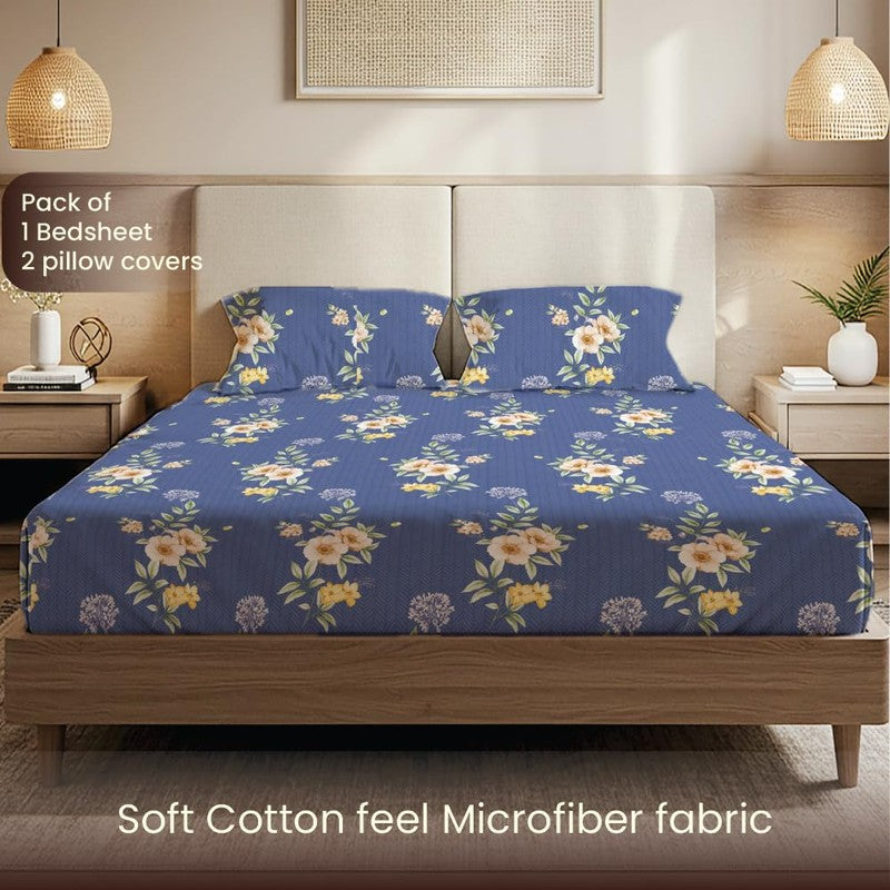 Sky Blossom Floral Cotton Bedsheets (Blue) - 200 TC media 4