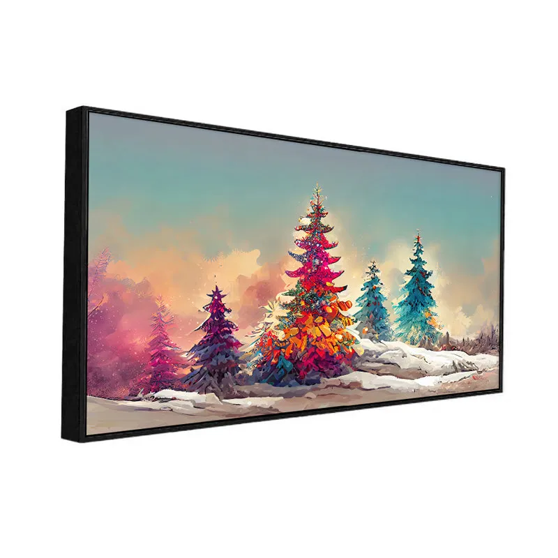 Kaleidoscopic Fir Trees Floral Canvas Wall Painting With Frame - Black media 4