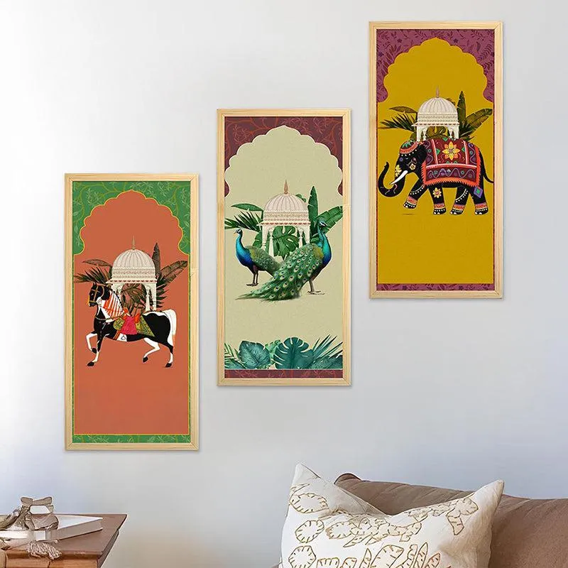 Varnamriga Mughal Wall Art With Frame (Yellow) - Set Of Three media 1