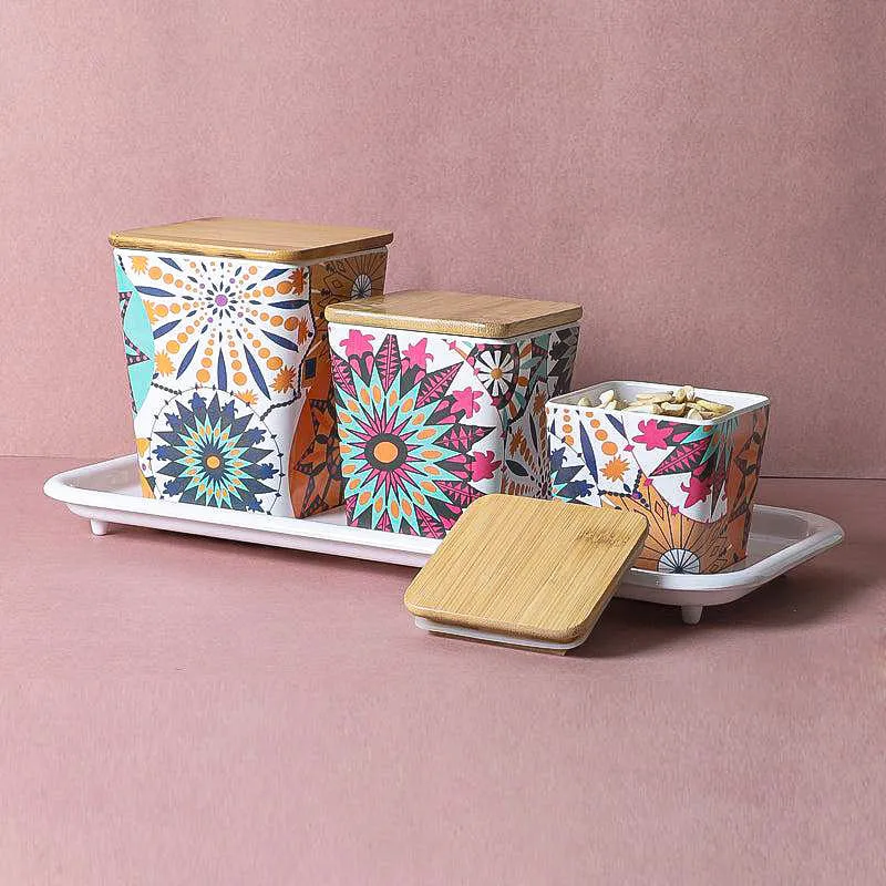 Juna Floral Stack Condiment Container With Tray (450 mL/750 mL/1140 mL) - Four Piece Set media 1