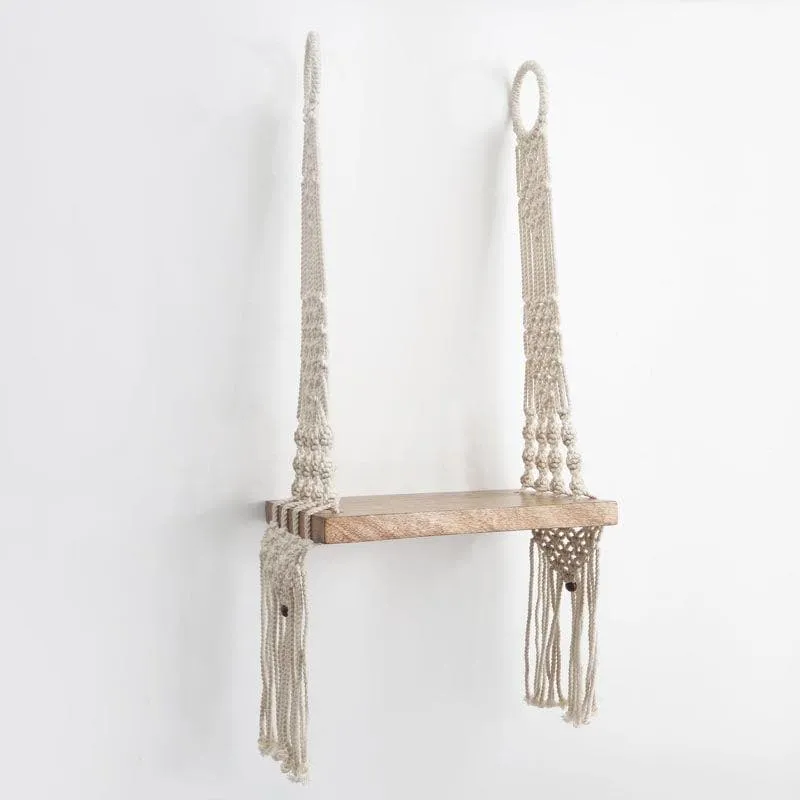 Boho Swing Macrame Hanging Wall Shelf media 4