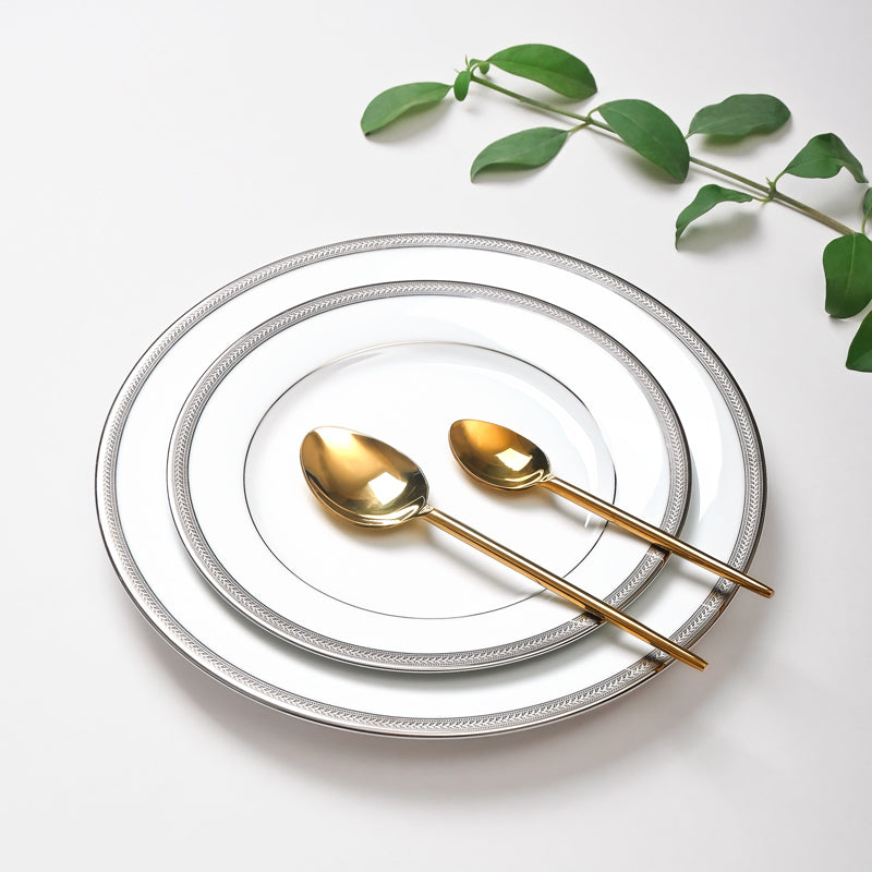 Vienna 24k Gold Brushed Porcelain Dinner Set (Platinum) - 41 Piece Set media 3