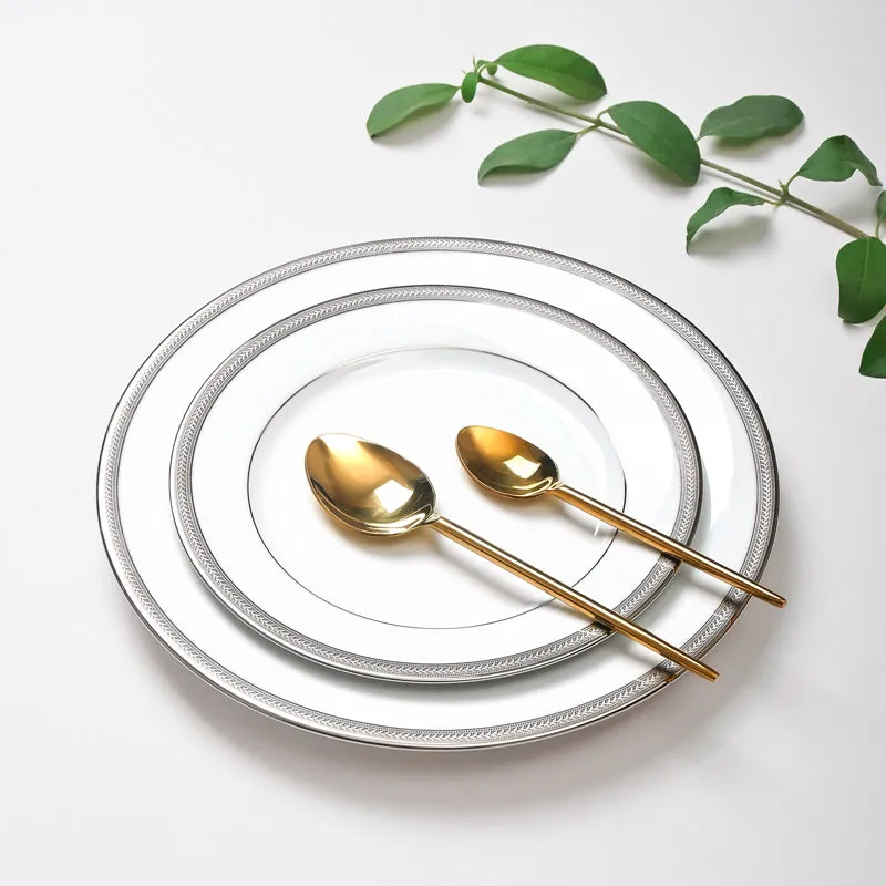 Vienna 24k Gold Brushed Porcelain Dinner Set (Platinum) - 41 Piece Set media 3