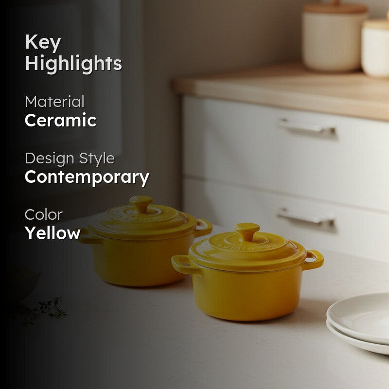 Cumin Co Ceramic Mini Cocottes (Mustard/240 mL) - Set of Two media 2