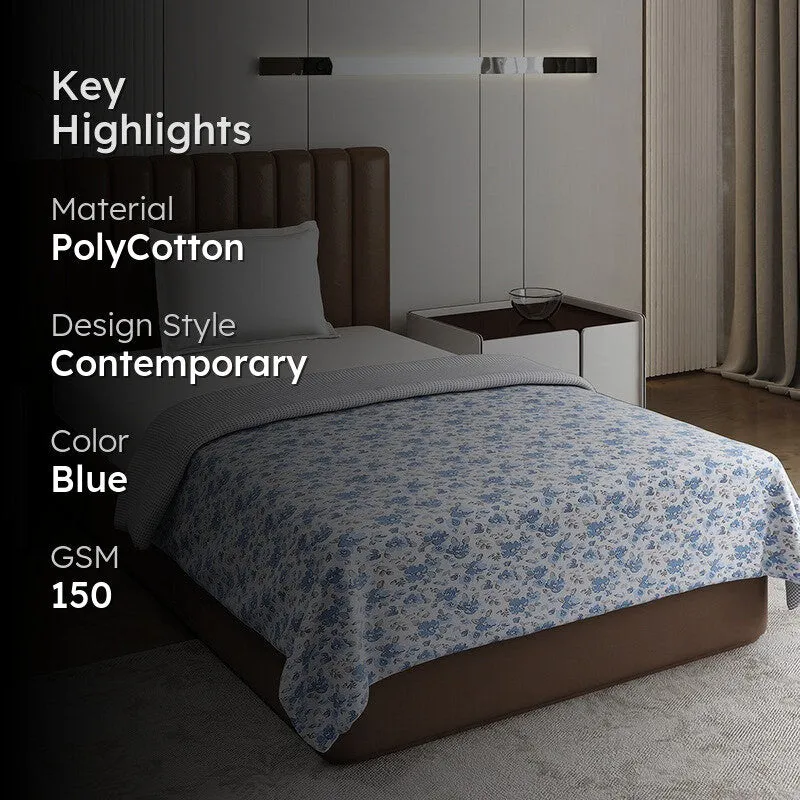 Monte Carlo Bloomeri Floral Polycotton Reversible Dohar (Blue) - 150 GSM media 2