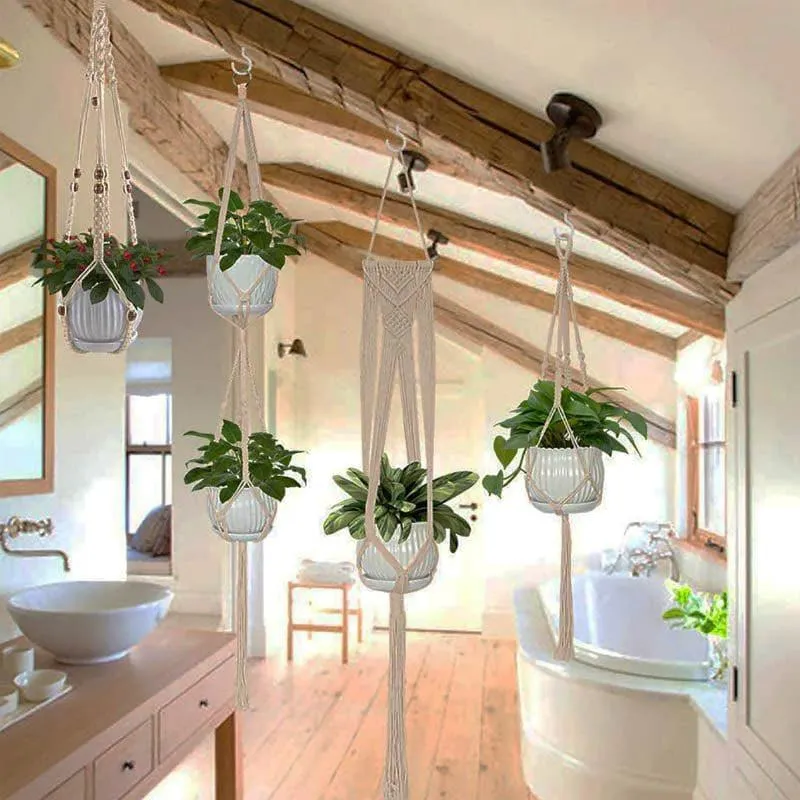Boho Macrame Plant Hangers - Set Of Five media 1