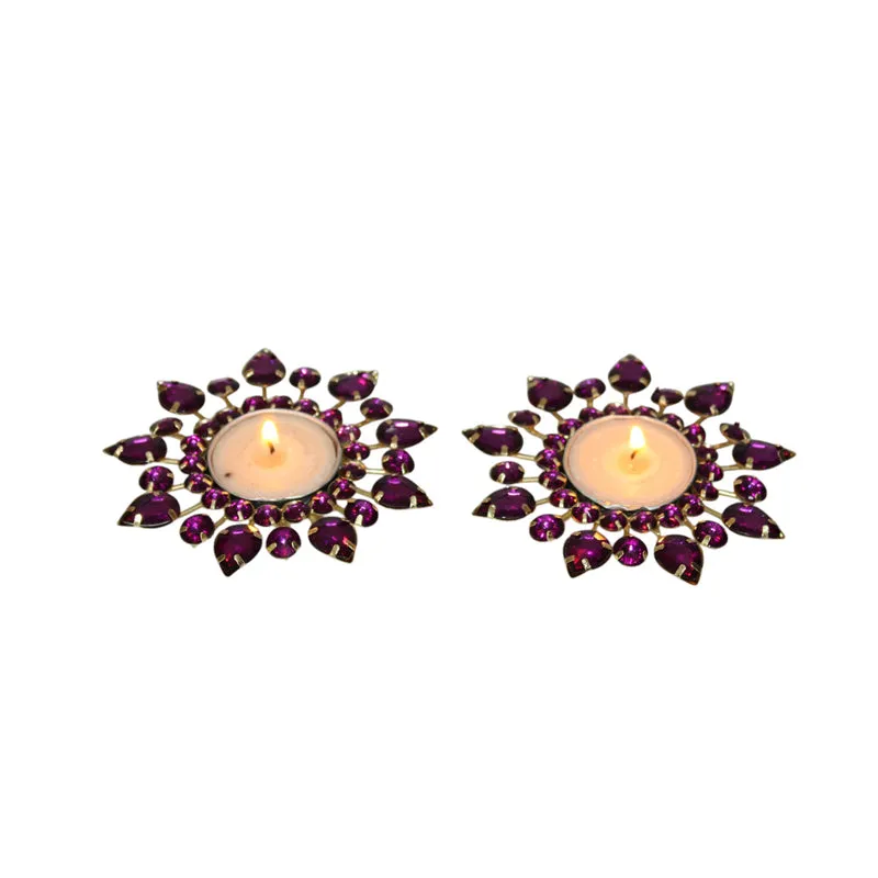 Tajra Ornate Tea Light Holder (Purple) - Set Of Two media 3