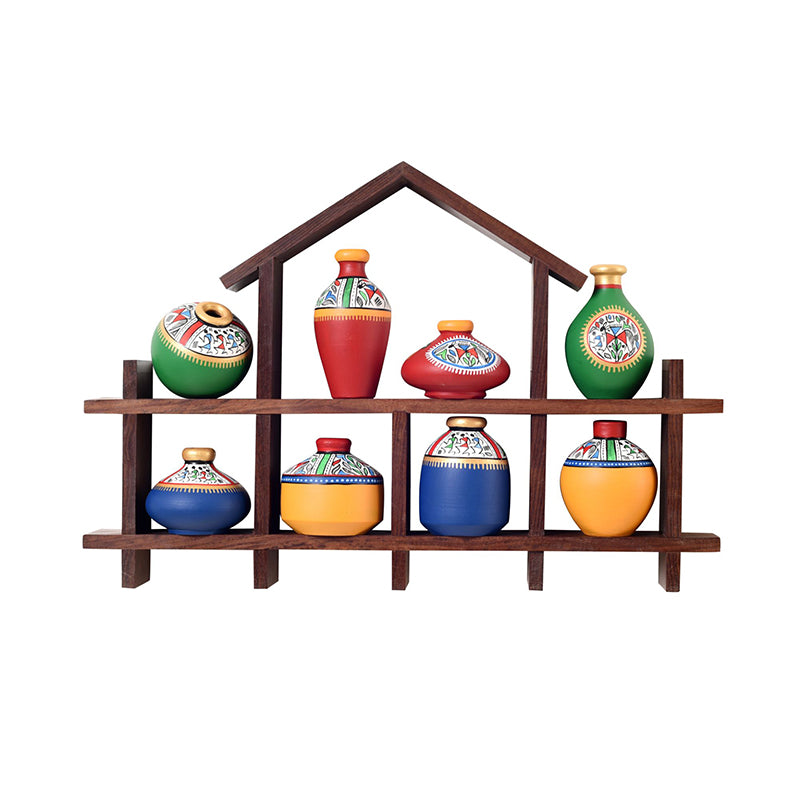 Pari Ghar Warli Terracotta & Wood Wall Accent - Nine Piece Set media 3