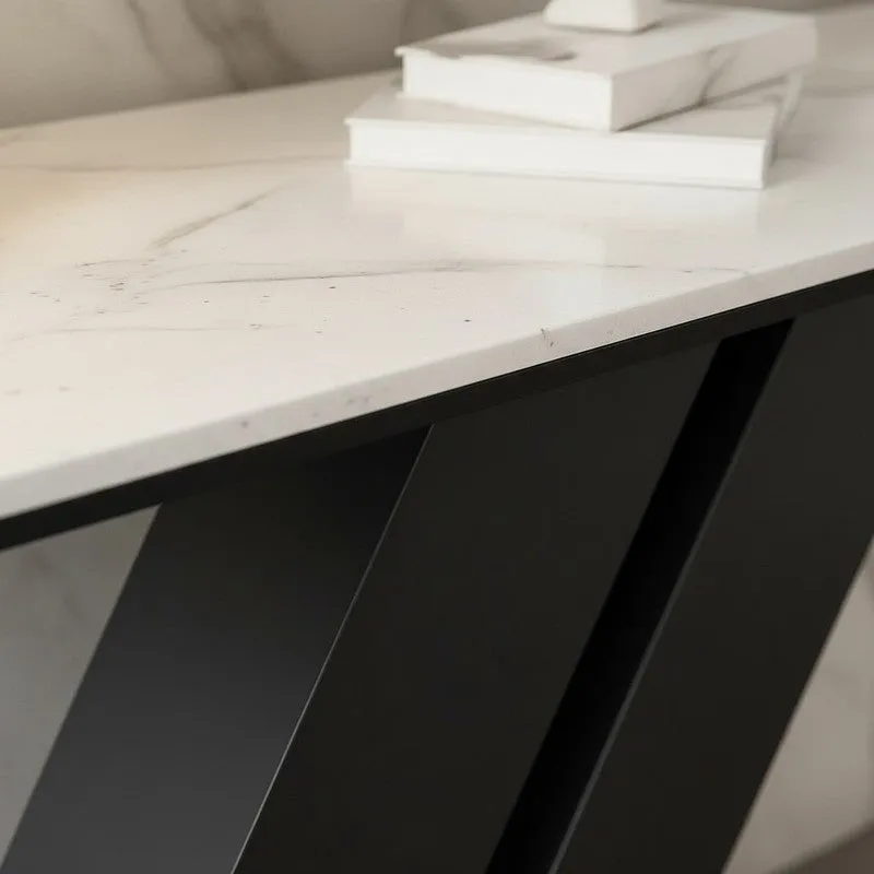 Elegant Metal Console Table with Marble Top (Black) - Large media 3