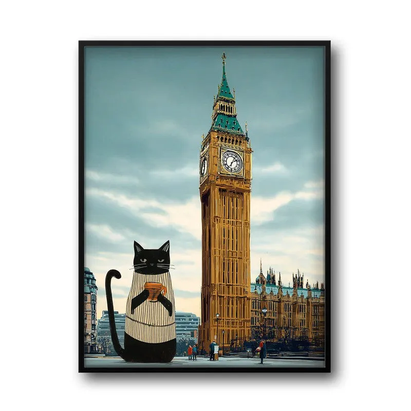 Whiskered Brew Cat Wall Painting With Frame media 3