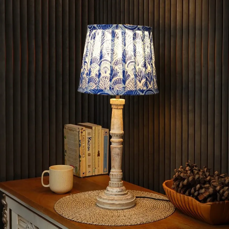 Azure Reef Wooden Base Cotton Table Lamp - Blue media 1