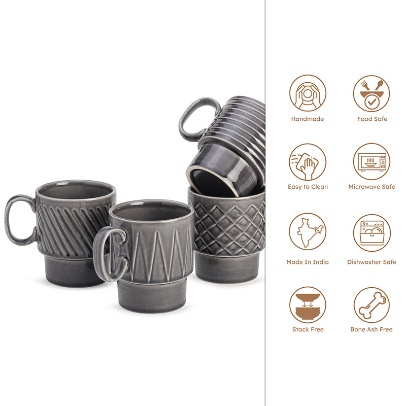 Monolith Ash Grey Ceramic Mug (150 mL Each) - Set Of Four media 4