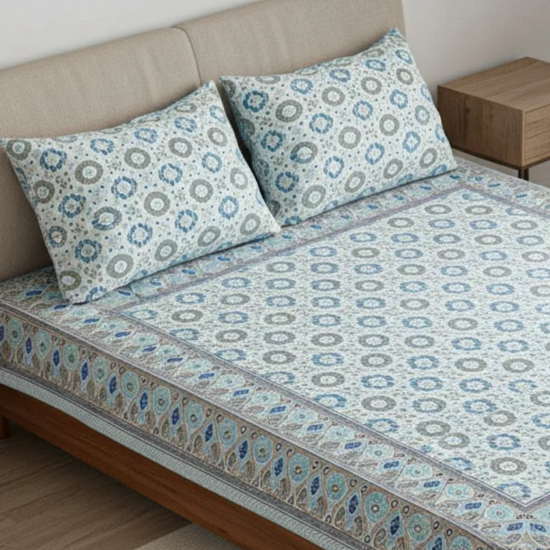 Sienna Ethnic Cotton Bedsheet (Blue) - 180 TC media 3