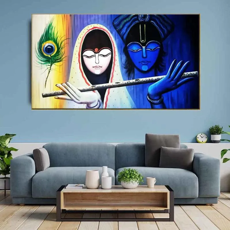 Radha Krishna Murali Canvas Wall Painting media 1