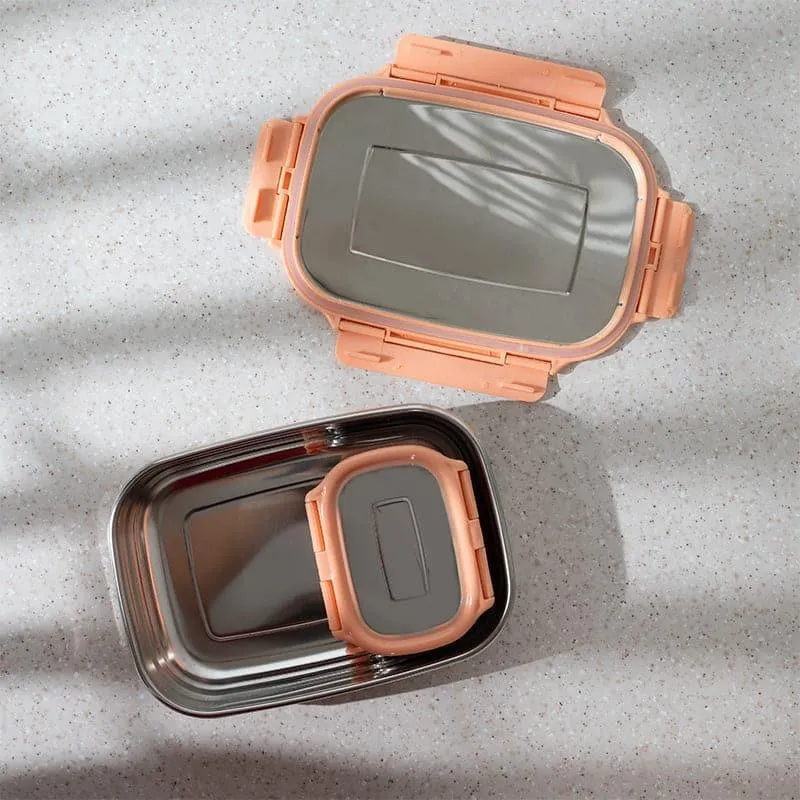 Viora Peach Stainless Steel Lunch Box (775/150 mL) - Two Piece Set media 6