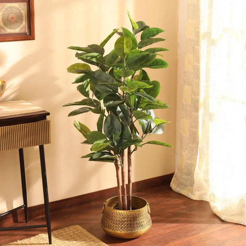 Artificial Realistic Rubber Tree With Black Plastic Pot - 3.9 Feet media 1