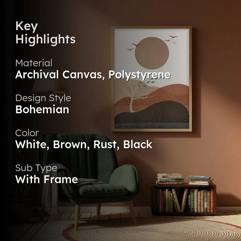 Earthen Rhythm Canvas Wall Painting With Brown Frame media 2