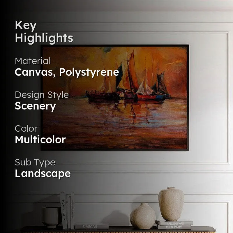 Boats & Ocean Canvas Wall Painting - Black Frame media 2