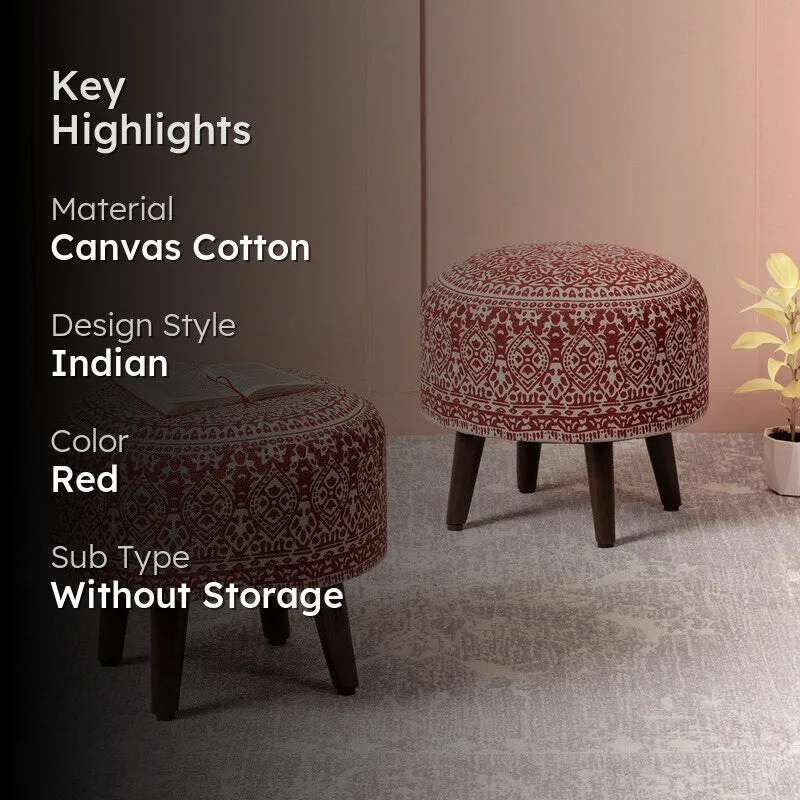 Solace Canvas Cotton Ottomans (Red) - Set Of Two media 2