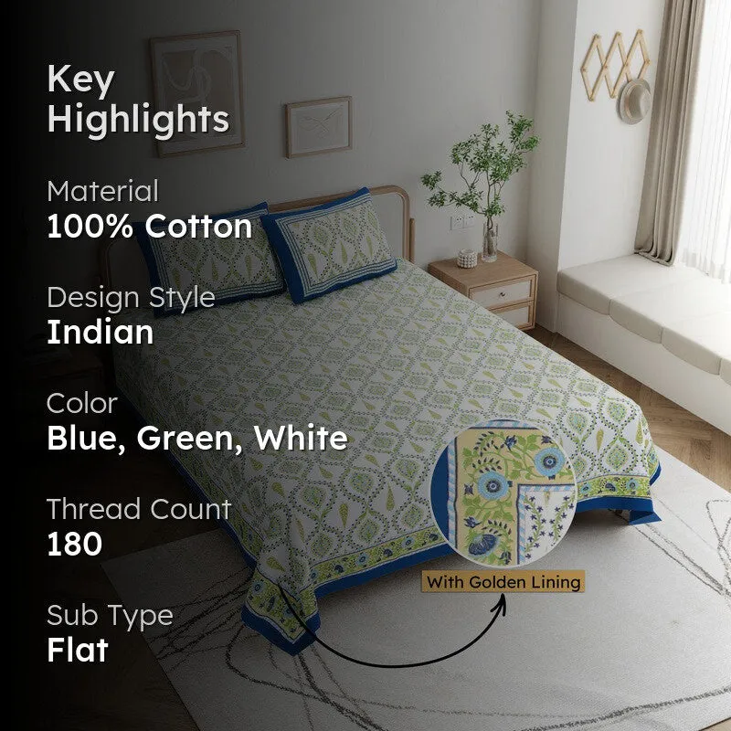 Ambi Bliss Cotton Bedsheet (Green,Blue) - 180 GSM media 2