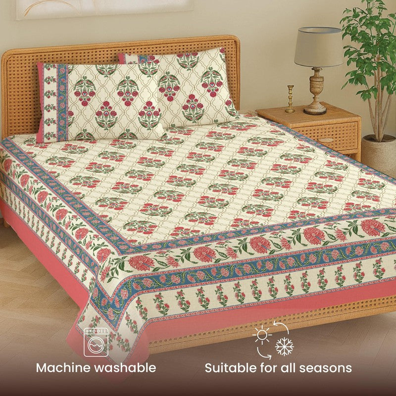 Urban Space Botanical Charm Cotton Bedsheet (Amberjaal Pink) - 240 TC media 5