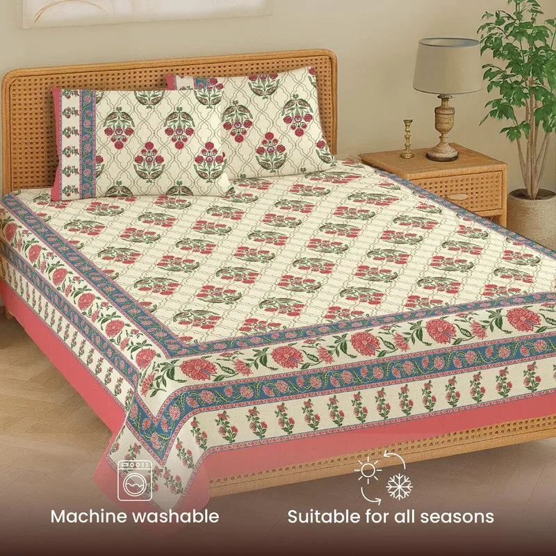 Urban Space Botanical Charm Cotton Bedsheet (Amberjaal Pink) - 240 TC media 5