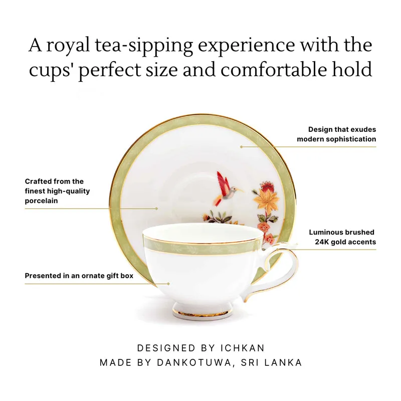Painted Blooms 24k Gold Brushed Porcelain Tea Cup & Saucer (300 mL) - Set of Six media 8
