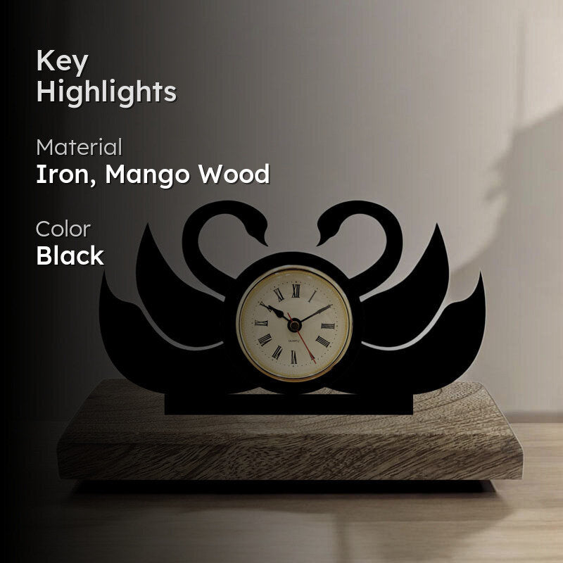 Swan Song Iron & Mango Wood Table Clock media 2