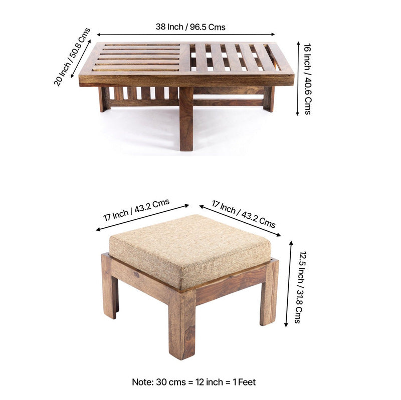 Dravon Sheesham Wooden Center Table with Stools (Brown) - Five Piece Set media 10