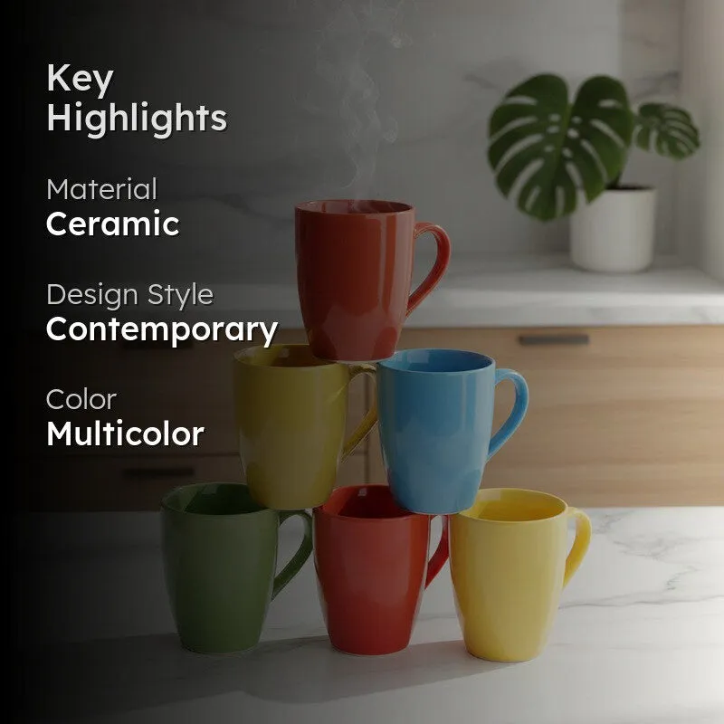 Ceramic Ceramic Coffee Mug (300 mL Each,Multicolor) - Set Of Six media 2