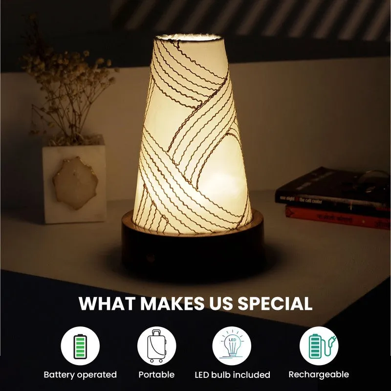 Glowen Cone Pattern Base Fabric Wooden Table Lamp - White media 7