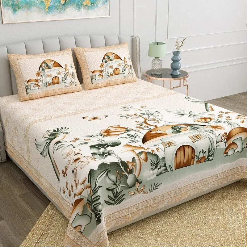 Forest Fairytale Kids Cotton  Bedsheet (Brown) - 140 TC media 1