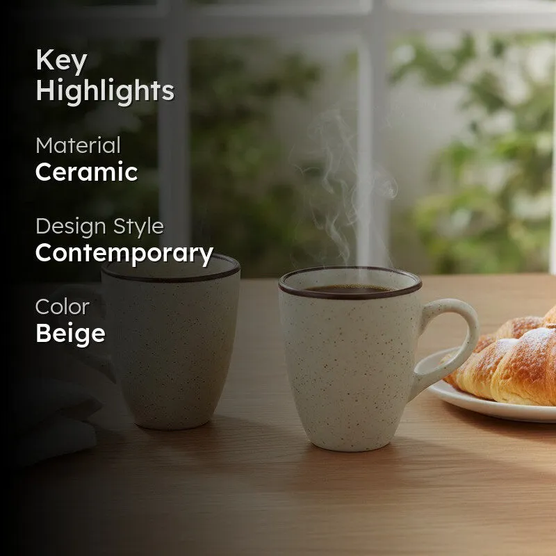 Ceramic Ceramic Coffee Mug (300 mL Each,Beige) - Set Of Two media 2