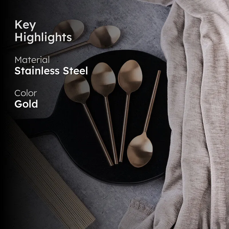 Zarif Stainless Steel Spoon Set (Gold) - Set Of Six media 2