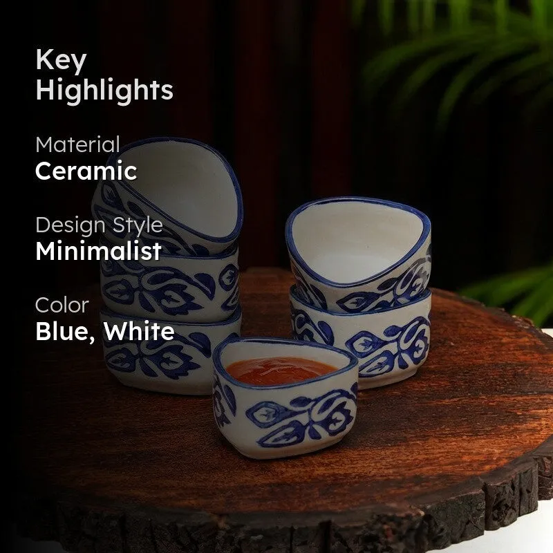 Dippure Ceramic Dip Bowls (Blue,White ,40 mL Each) - Set Of Six media 2