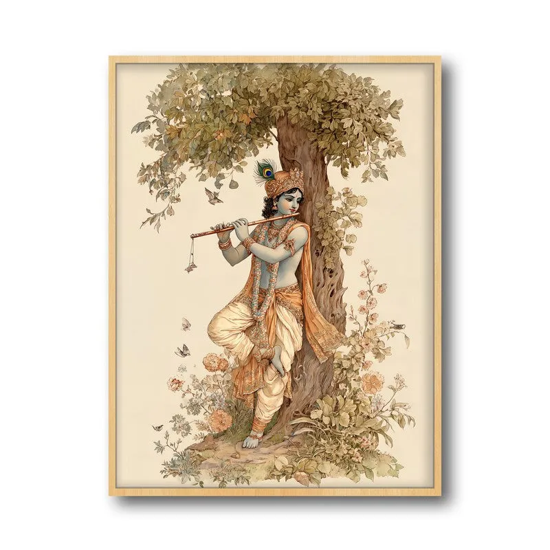 Sri Krishna Murlidhar Divine Archival Paper Wall Art - Natural Brown Frame media 5