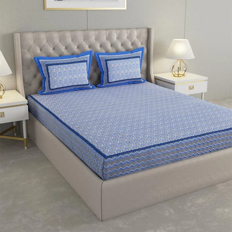 Kinova Printed Cotton Bedsheet (Blue) - 240 TC media 1