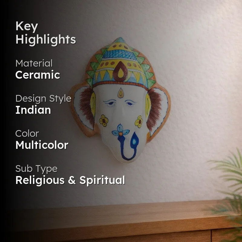 Ganesha Pottery Ceramic Wall Accent - Green,White media 2