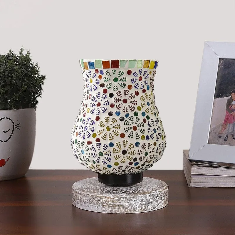 Flairion Mosaic Glass Table Lamp With Wooden Base - Multicolor media 4