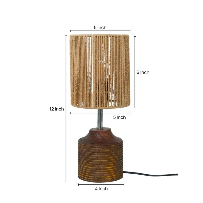 Reedcraft Cotton Table Lamp Wooden Base - Beige,Brown media 5